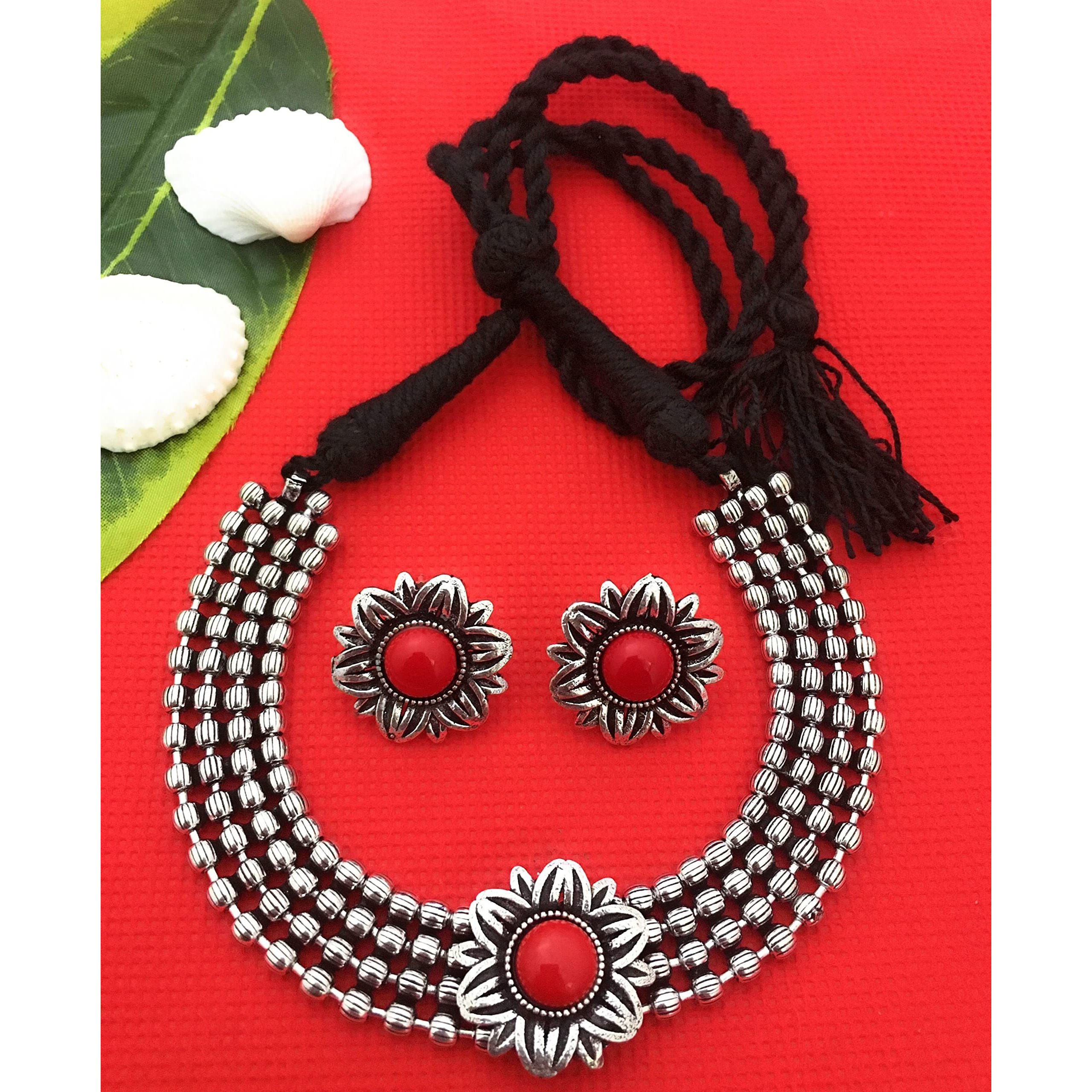 Sasitrends Oxidized German Silver Choker Necklace Set for Women