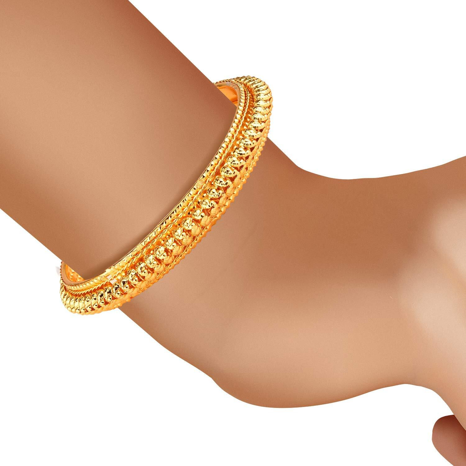 ZENEME Bangle Gold Plated Bahubali Inspired Trendy Bangle Set Of 2 Jewellery For Women & Girls (2.8) (Style_01, 2.8 Inches)