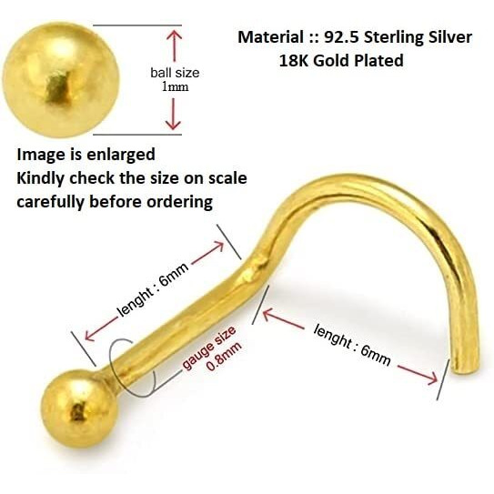 abhooshan 92.5 Sterling Silver Very Tiny Dot Size 1mm-4mm Ball Nose Pin For Pierced Nose with Wire for Helix Cartilage Lobe Tragus | With Certificate of Authenticity (1, Yellow Gold)