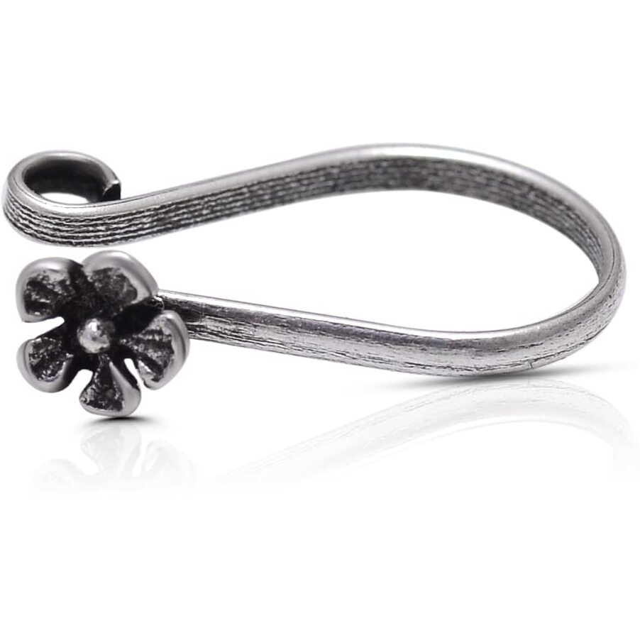 abhooshan 92.5 Sterling Silver Light Weighted Clip On Faux Nose Pin CZ Stones Nose Pin without Piercing for Girls and Women | With Certificate of Authenticity (Flower)