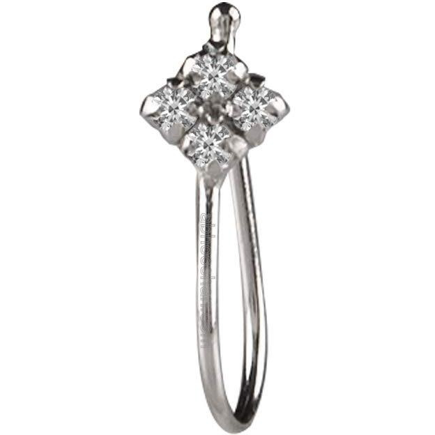Abhooshan 92.5 Sterling Silver Light Weighted Clip On Nose Pin with Cubic Zirconia (CZ) Stones. Non Piercing Nose Pin for Girls and Women Wife Sister Friend (White Zirconia)