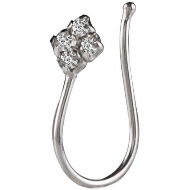 Abhooshan 92.5 Sterling Silver Light Weighted Clip On Nose Pin with Cubic Zirconia (CZ) Stones. Non Piercing Nose Pin for Girls and Women Wife Sister Friend (White Zirconia)