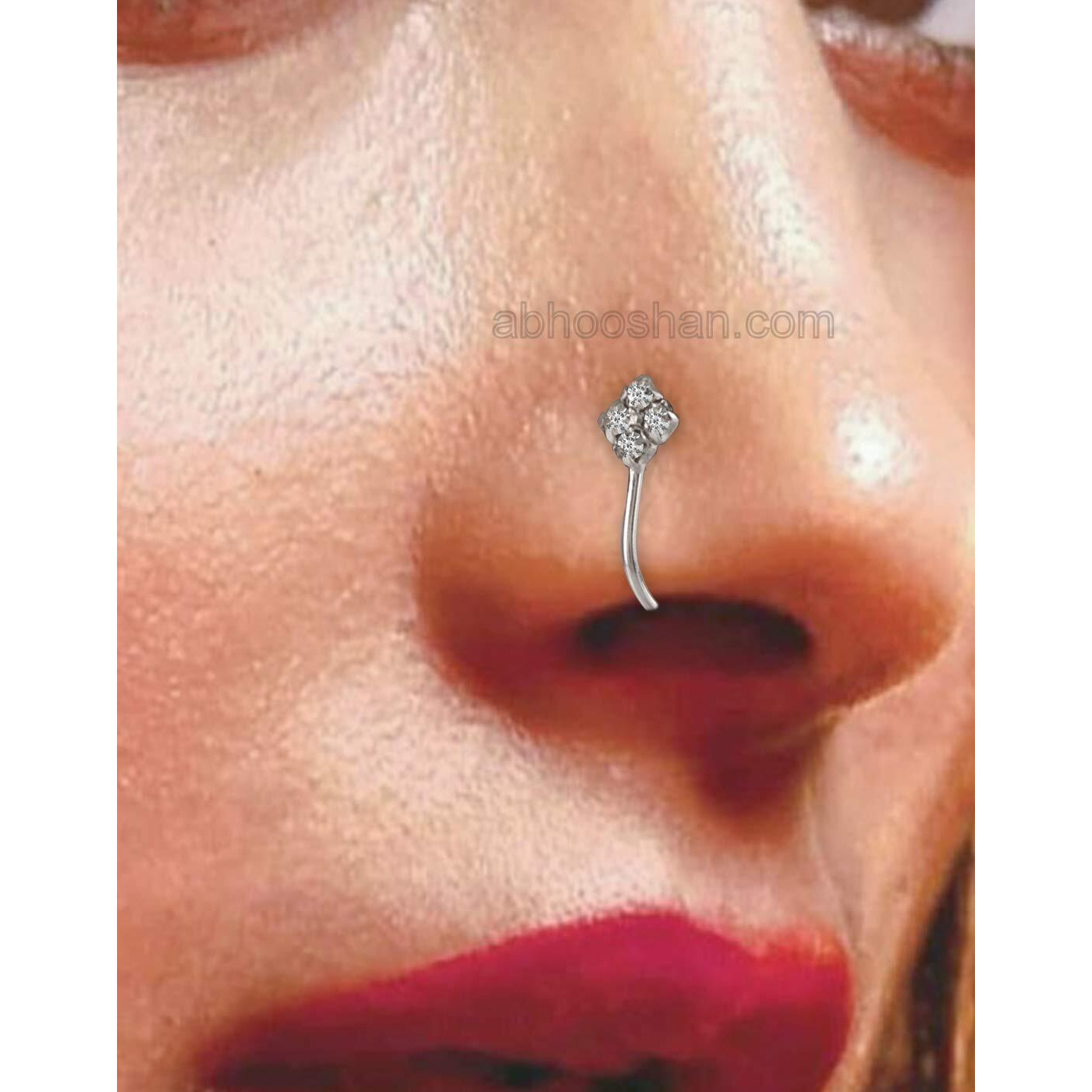 Abhooshan 92.5 Sterling Silver Light Weighted Clip On Nose Pin with Cubic Zirconia (CZ) Stones. Non Piercing Nose Pin for Girls and Women Wife Sister Friend (White Zirconia)