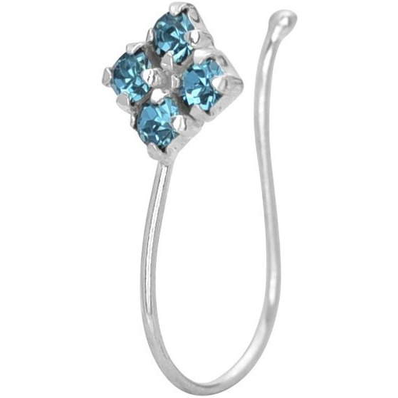 Abhooshan 92.5 Sterling Silver Light Weighted Clip On Nose Pin with Cubic Zirconia (CZ) Stones. Non Piercing Nose Pin for Girls and Women Wife Sister Friend (Green Zirconia)