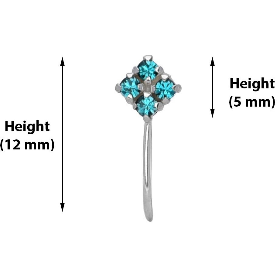 Abhooshan 92.5 Sterling Silver Light Weighted Clip On Nose Pin with Cubic Zirconia (CZ) Stones. Non Piercing Nose Pin for Girls and Women Wife Sister Friend (Green Zirconia)