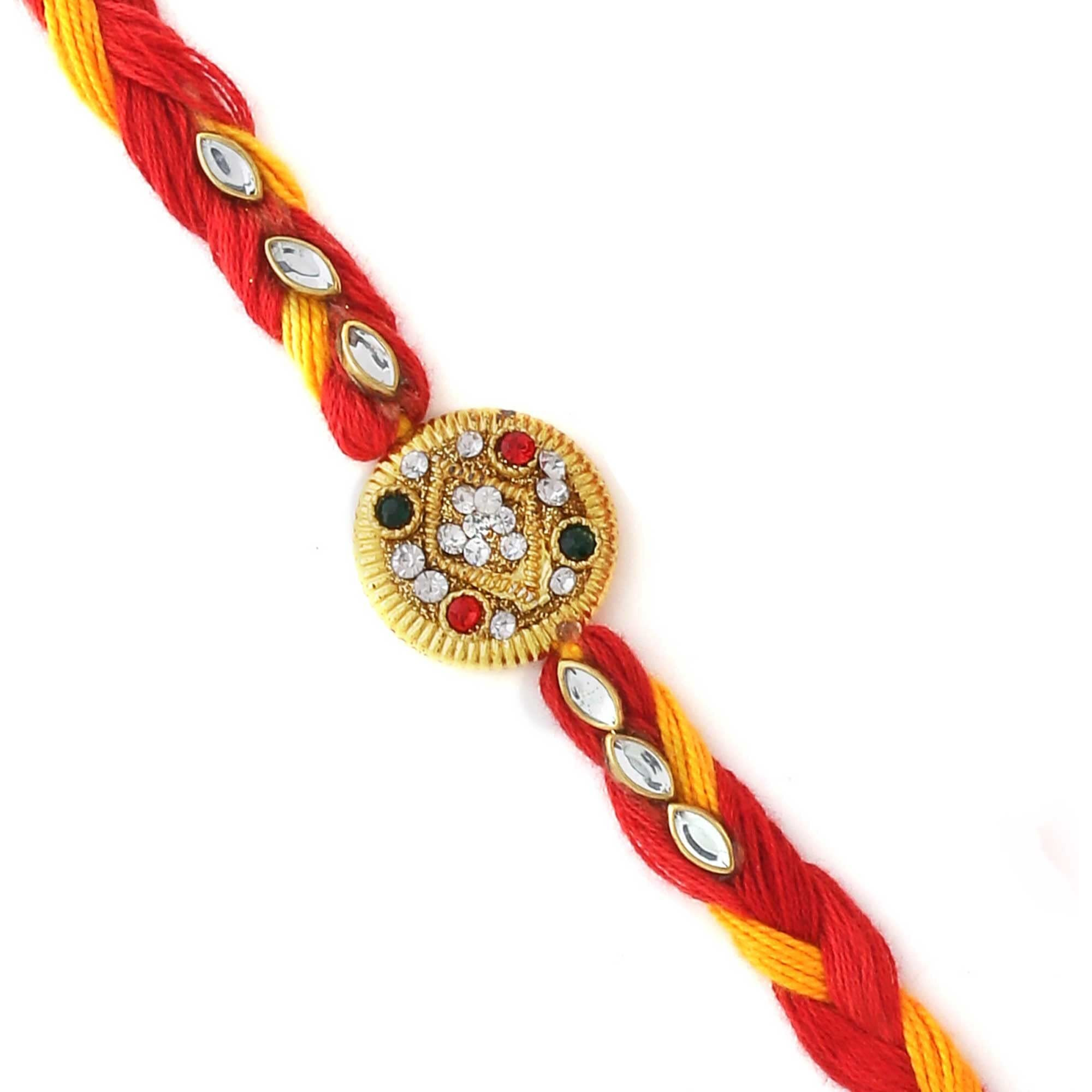 CraftVatika Set of 2 Rakhi For Brother and Bhabhi Combo - Rakhi For Bhai Bhabhi - Red Floral Lumba Rakhi For Bhabhi - Colorful Threads Rakhi for Bhaiya (Style 5)