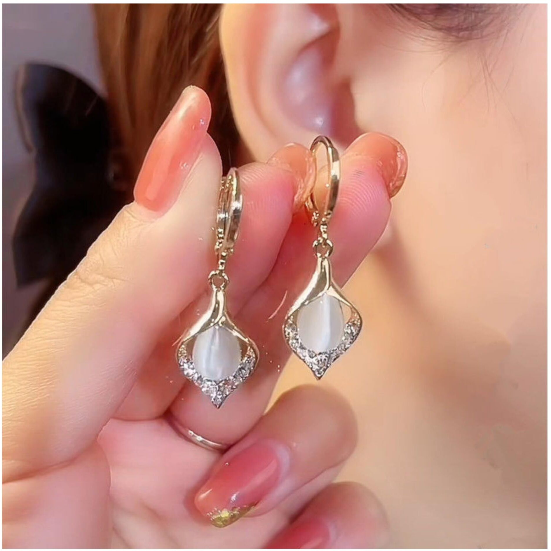 BLACKBOX Beige Color Water Drop Opal korean Earrings for Women & Girls | Stylish & Fashionable Earring for Girlfriend | Accessories Jewellery for Women | Best Gift for Birthday, Anniversary & Wedding