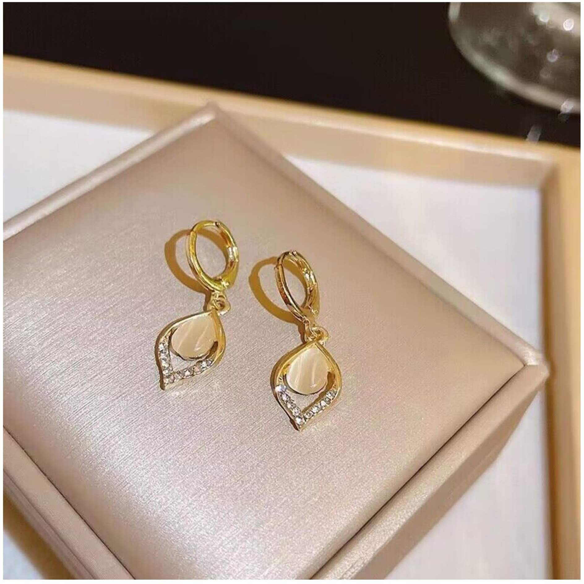 BLACKBOX Beige Color Water Drop Opal korean Earrings for Women & Girls | Stylish & Fashionable Earring for Girlfriend | Accessories Jewellery for Women | Best Gift for Birthday, Anniversary & Wedding