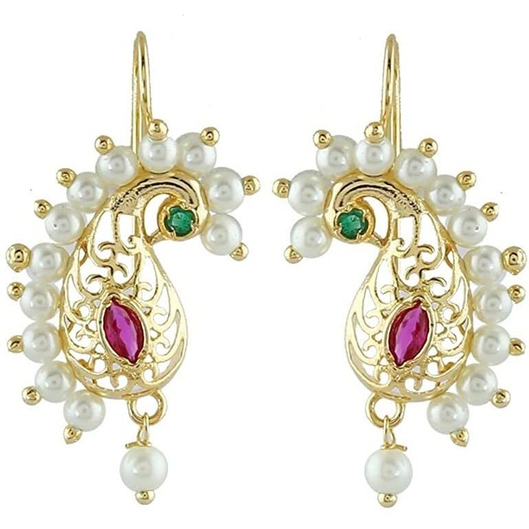 Vama Fashions Half Moon Or Peacock Shape Maharashtrian Traditional Press on Bugadi Upper Ear Clip on Earrings for Women & Girls (Peacock B)