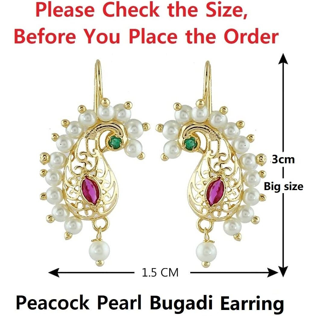 Vama Fashions Half Moon Or Peacock Shape Maharashtrian Traditional Press on Bugadi Upper Ear Clip on Earrings for Women & Girls (Peacock B)