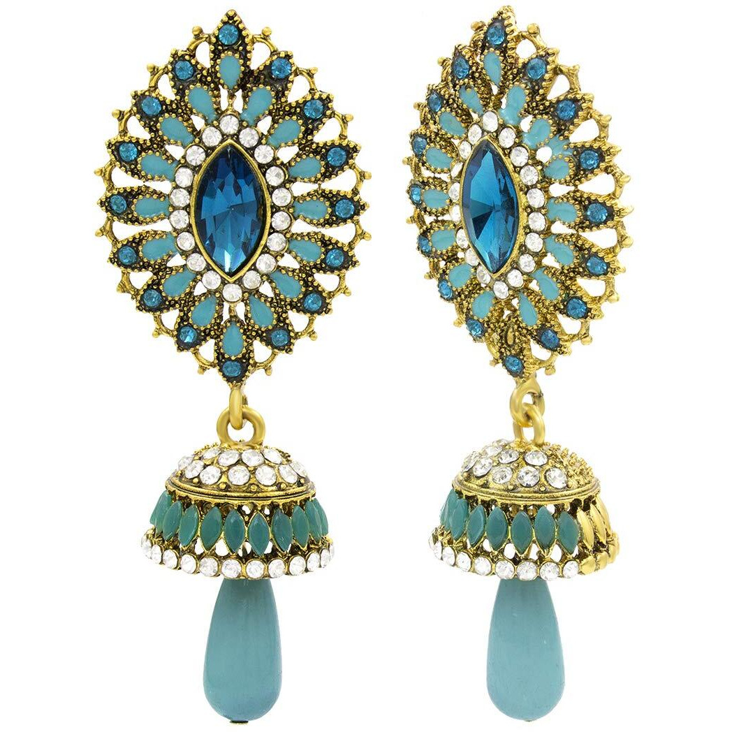 Nakabh Ethnic Gold Plated Oxidised Alloy Jhumki Earrings for Women Stylish (Design 4 (Green))