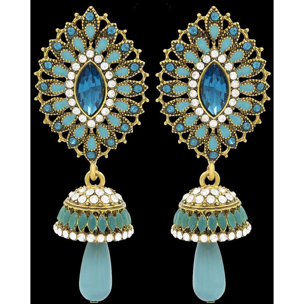 Nakabh Ethnic Gold Plated Oxidised Alloy Jhumki Earrings for Women Stylish (Design 4 (Green))