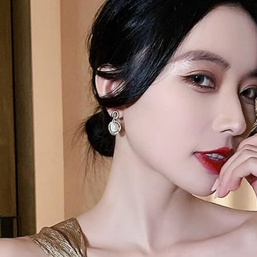BLACKBOX Golden color Oval Moonstone Dangle korean Earrings for Women & Girls | Stylish & Fashionable Earring for Girlfriend | Accessories Jewellery for Women | Best Gift for Birthday & Anniversary