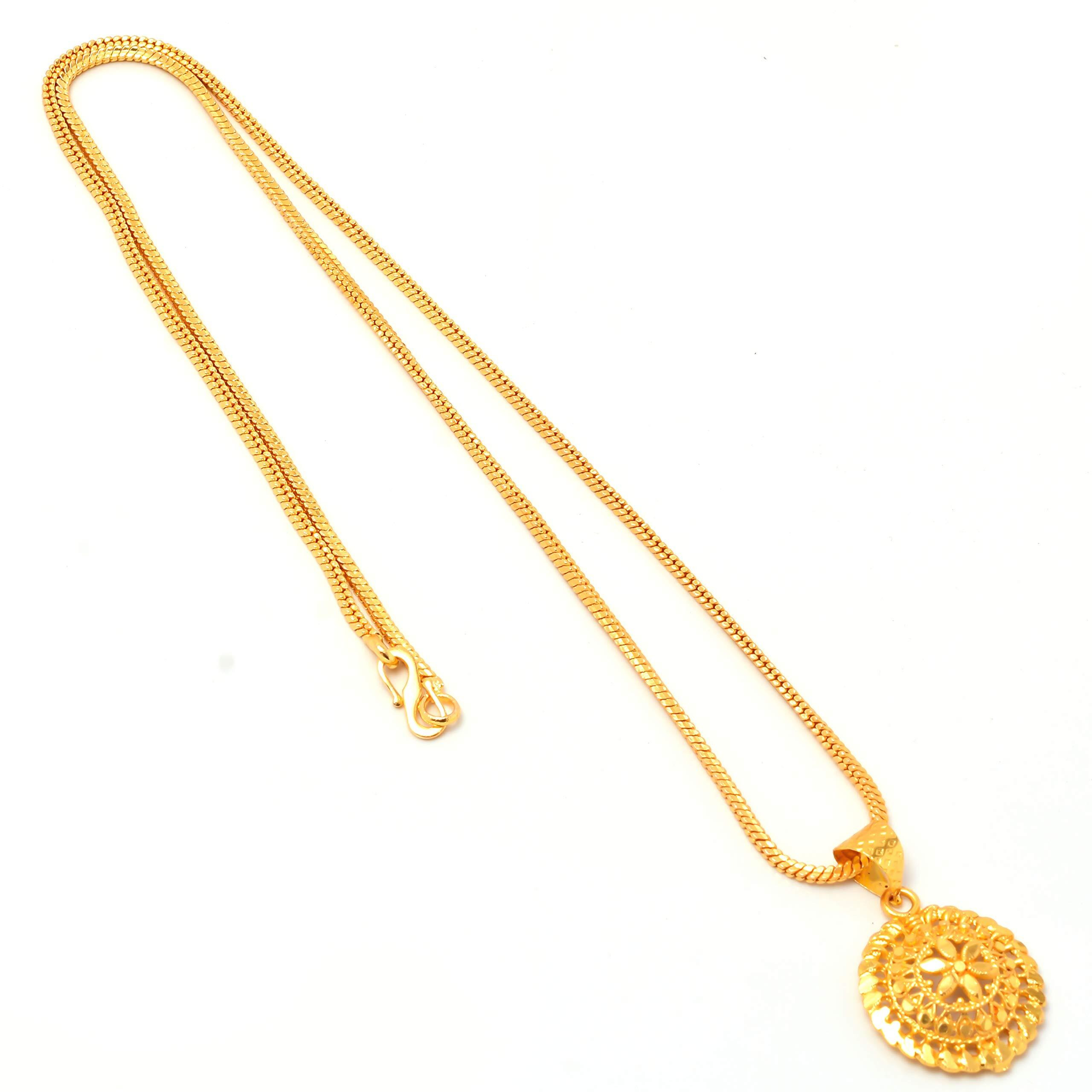 Jewar Mandi Round Gol/Heart Style Meena Work Gold Plated Locket/Pendant with Chain Daily use for Men, Women & Girls, Boys (Round Locket)