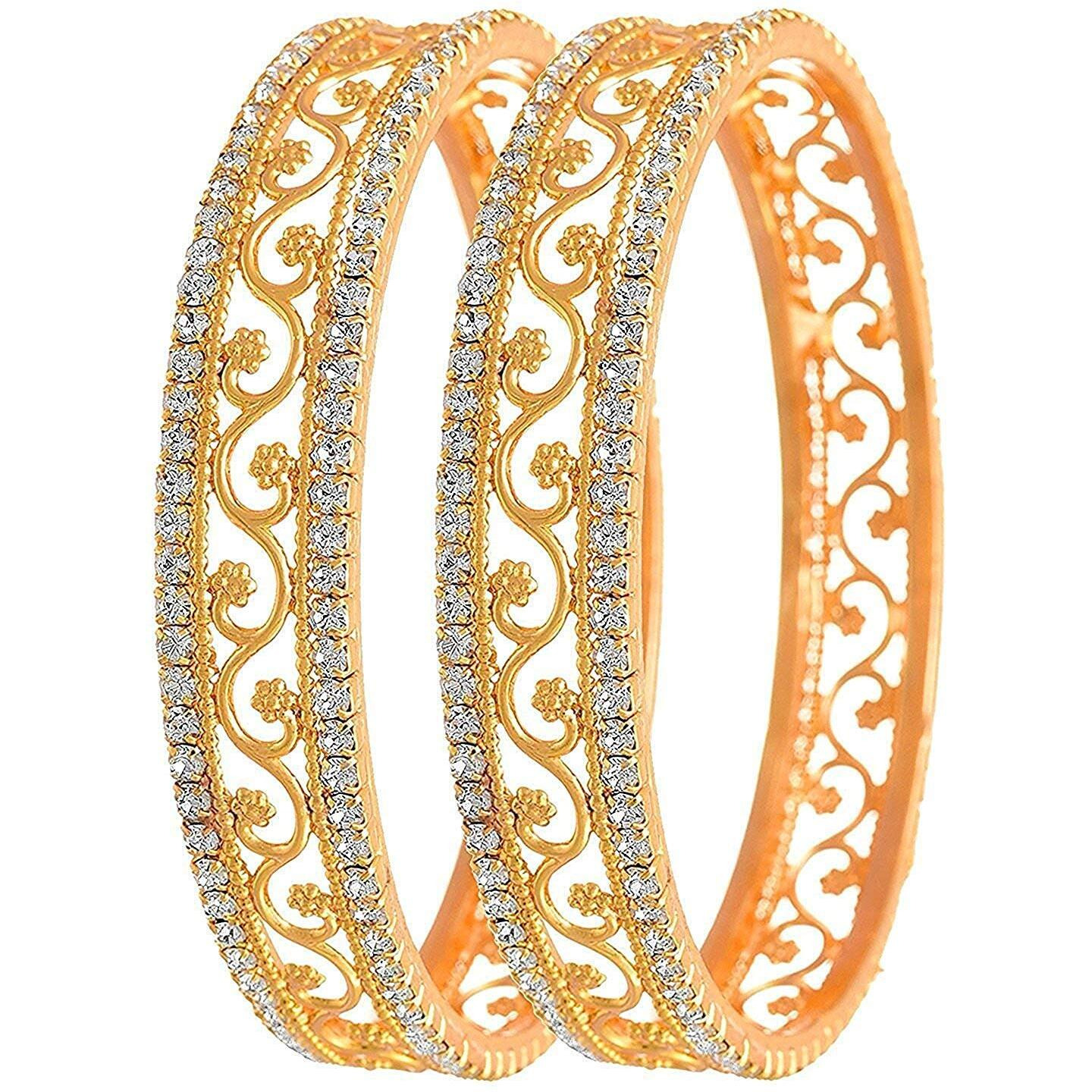 AFJ GOLD One Gram Gold Plated Traditional Designer Trendy White Stone Bangles Sets for Women & Girls(GGT/SB-1557)