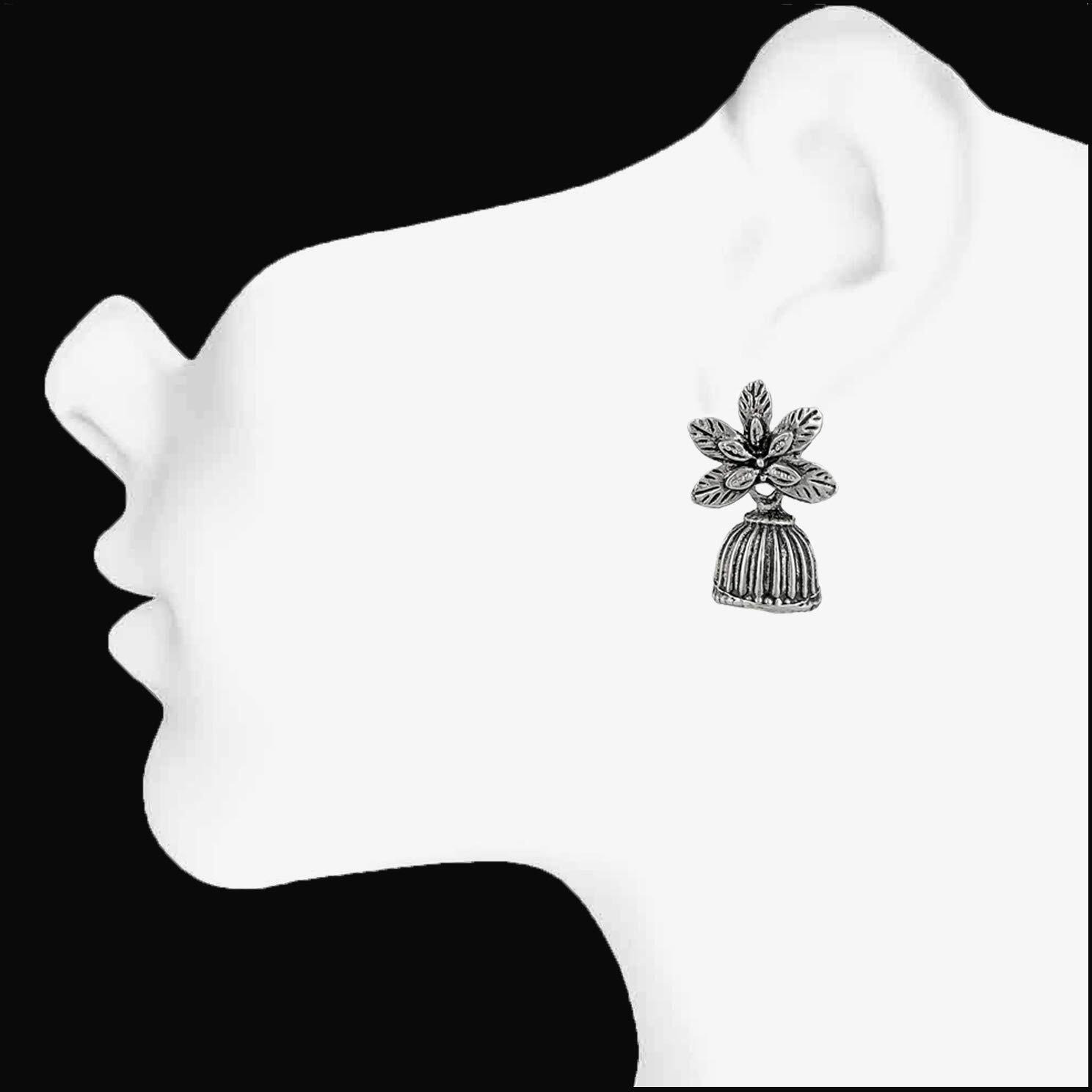 Mahi Silver Oxidized Traditional Floral Jhumka Earrings for Women and Girls ER1109680R