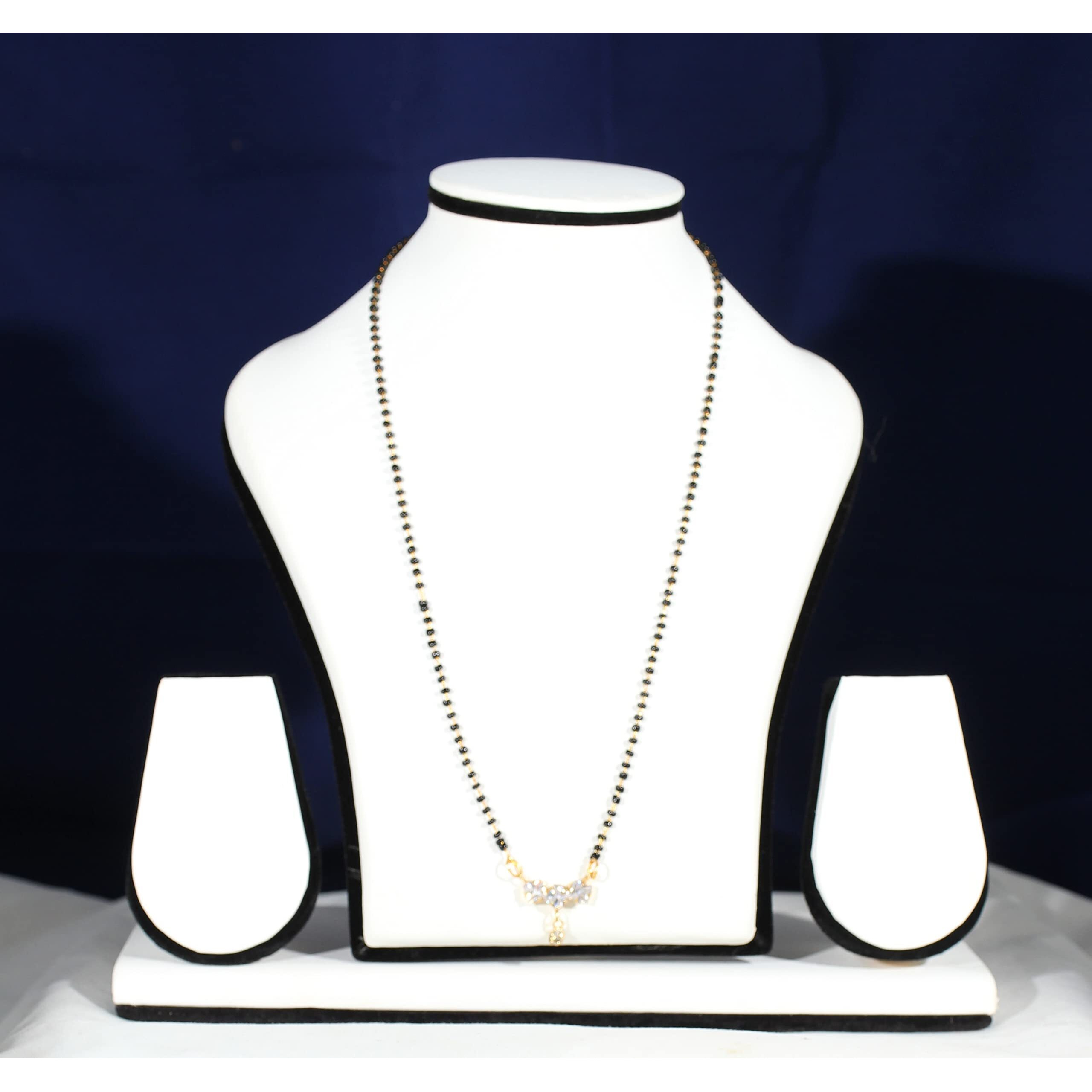 DEVKRITI Traditional Gold Plated Pearl Mangalsutra with Black Bead Chain for Women (Black_moti_2)