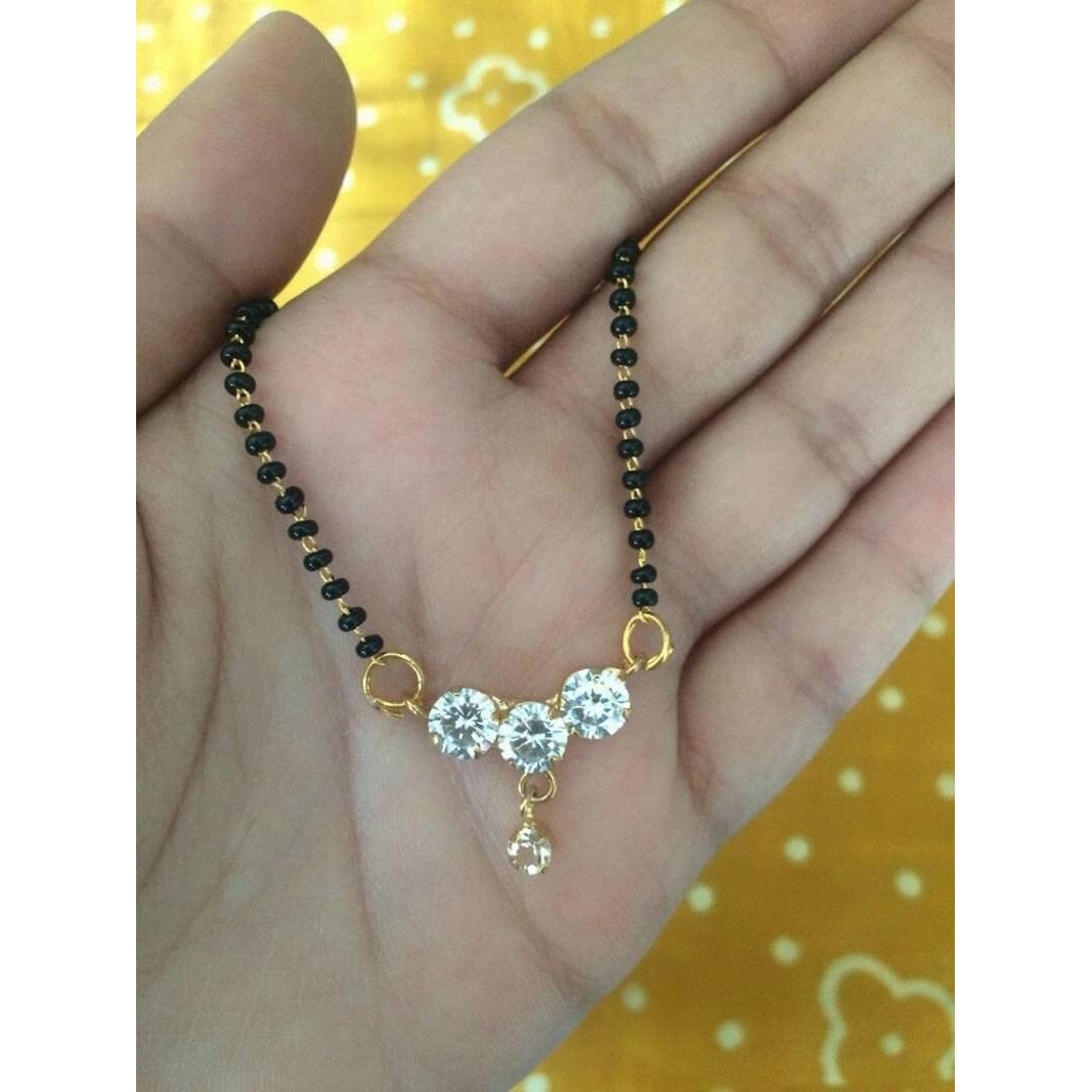 DEVKRITI Traditional Gold Plated Pearl Mangalsutra with Black Bead Chain for Women (Black_moti_2)