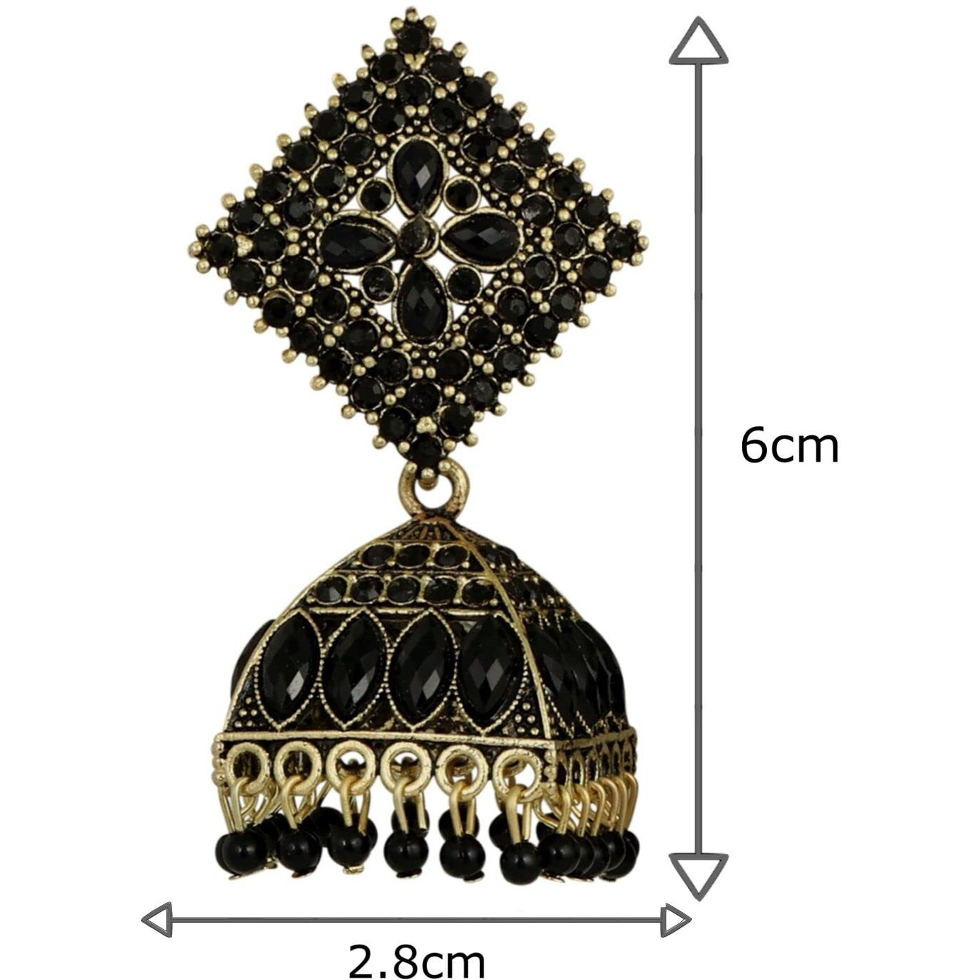 Fashion Frill Elegant Earrings For Women Black Floral Design Gold Plated Cubic Zirconia Jhumka Earrings Gift For Sister