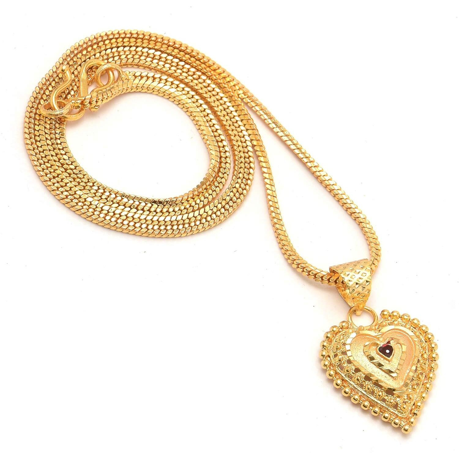 Jewar Mandi Round Gol/Heart Style Meena Work Gold Plated Locket/Pendant with Chain Daily use for Men, Women & Girls, Boys (Heart Style-1)