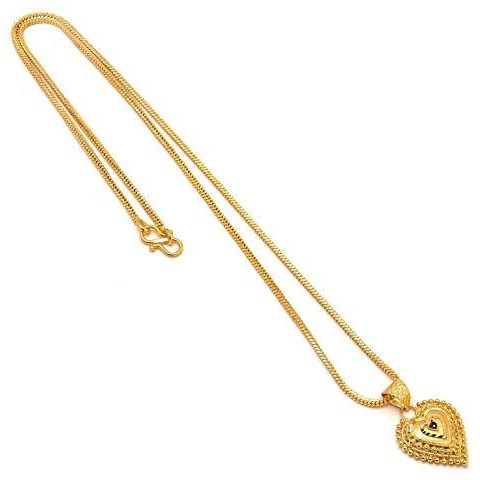 Jewar Mandi Round Gol/Heart Style Meena Work Gold Plated Locket/Pendant with Chain Daily use for Men, Women & Girls, Boys (Heart Style-1)