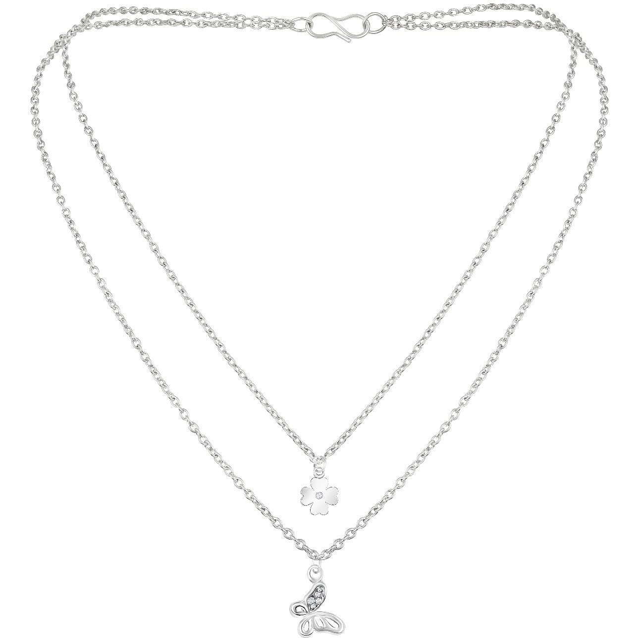 Mahi Multilayer Floral and Butterfly Charms Multi Strand Chain Pendants Layered Necklace for Women (PS1101767R)