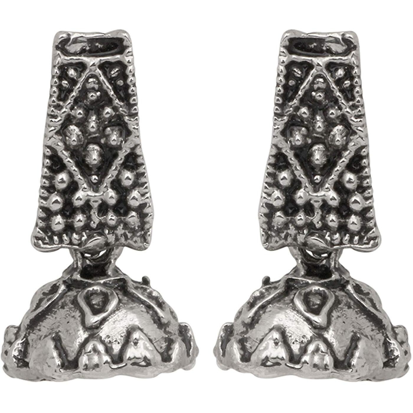Mahi Silver Oxidized Traditional Small Dangle Jhumka Earrings for Women and Girls ER1109652R