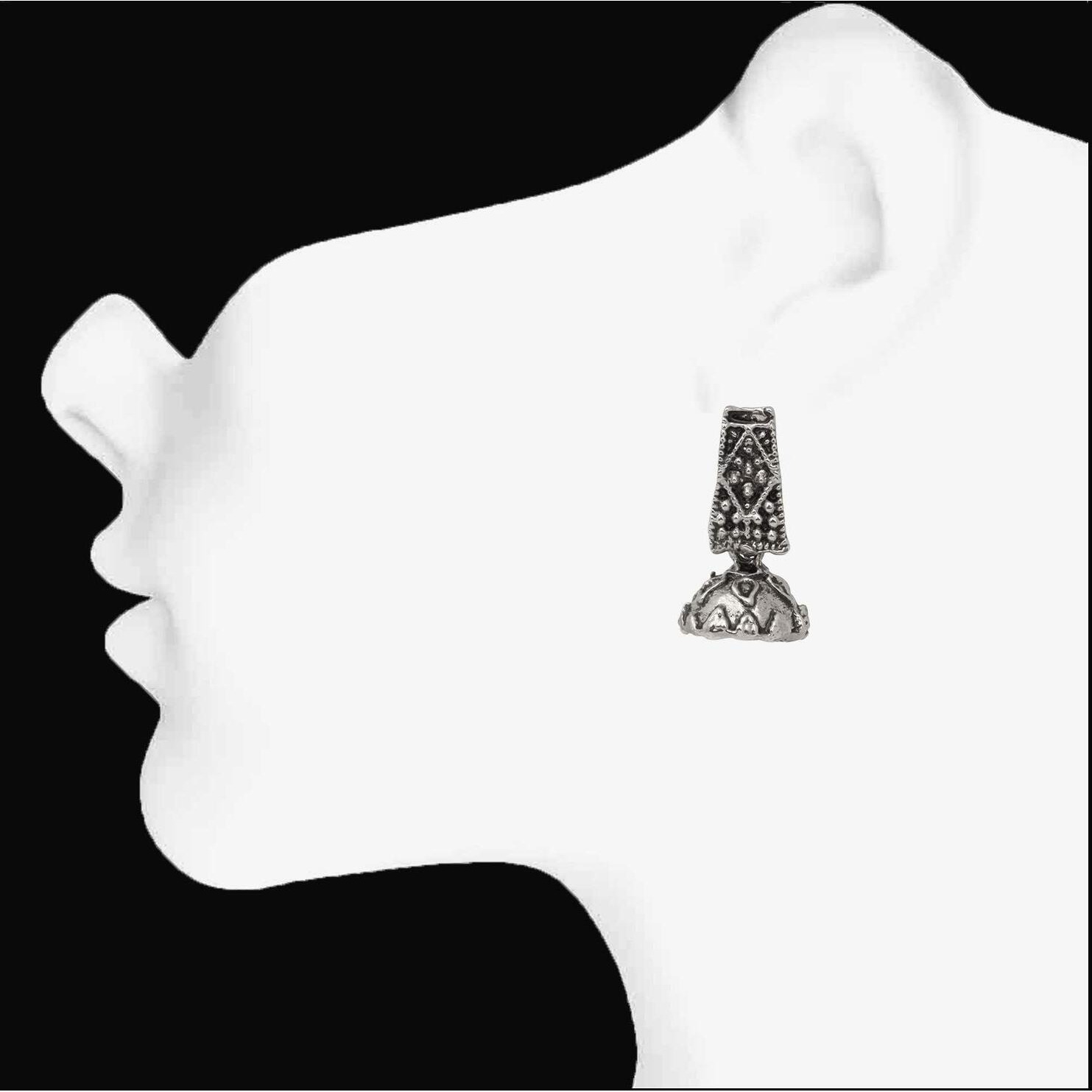 Mahi Silver Oxidized Traditional Small Dangle Jhumka Earrings for Women and Girls ER1109652R