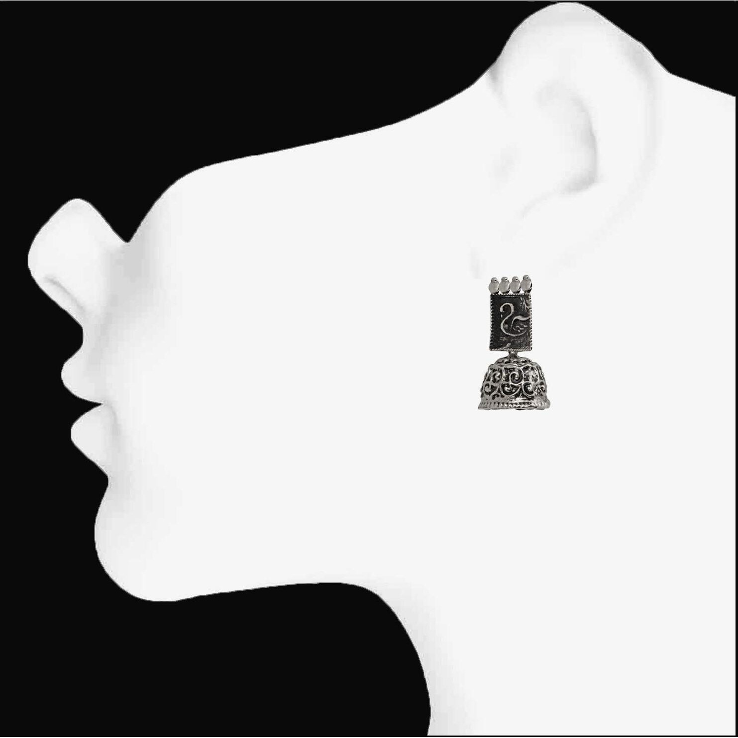 Mahi Rectangular Shape Silver Oxidized Traditional Small Dangle Jhumka Earrings for Women and Girls ER1109649R
