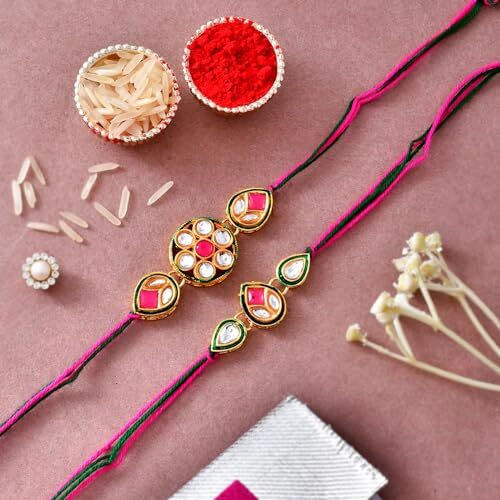 CraftVatika Rakhi for Brother Set of 2 Floral Rakhi for Bhaiya Boy Men Designer Meenakari Rakhi Rakshabandhan Multicolor Thread Bracelet Rakhi, Fridge Magnet for Door Decor
