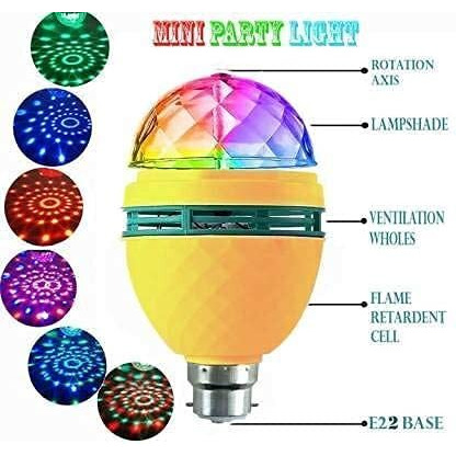 FIZLOZ Led Decorative Disco Lamp 360 Degree Led Crystal Rotating Bulb Magic Led Light, Rotating Bulb Light Lamp For Party, Home, Diwali, Festival Decoration Set Of 1 Bulb (3 Watts), b22