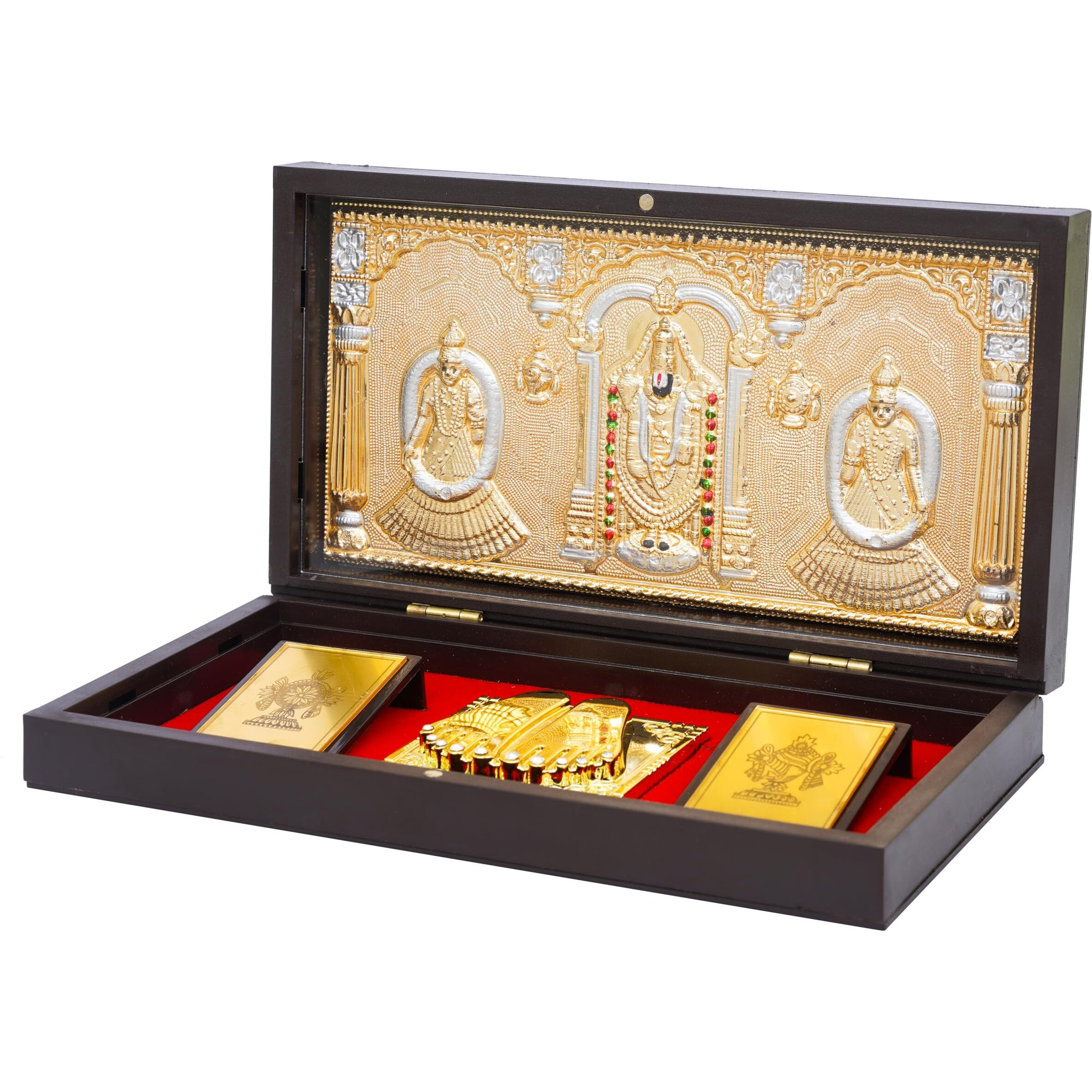 NAITIK CREATION Tirupati Balaji Gold Plated Photo Frame with Charan Paduka Pocket Temple for Diwali Gift House Warming Gifts Return Gift Puja Box