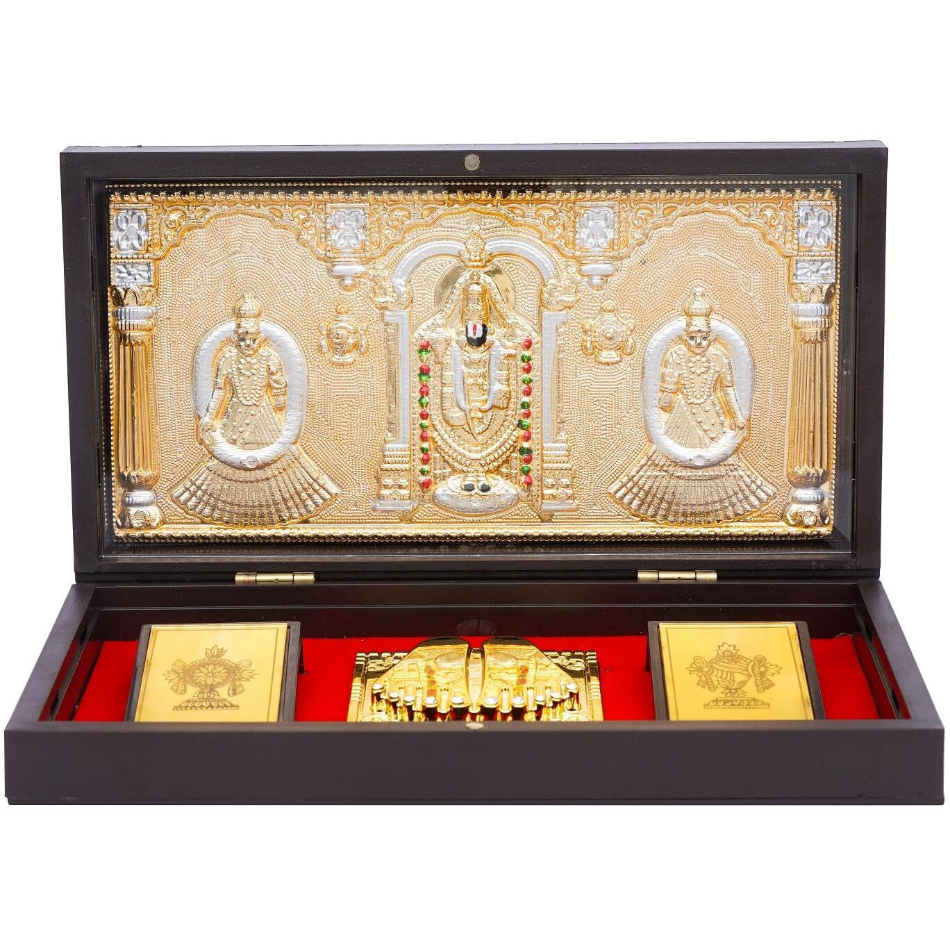 NAITIK CREATION Tirupati Balaji Gold Plated Photo Frame with Charan Paduka Pocket Temple for Diwali Gift House Warming Gifts Return Gift Puja Box