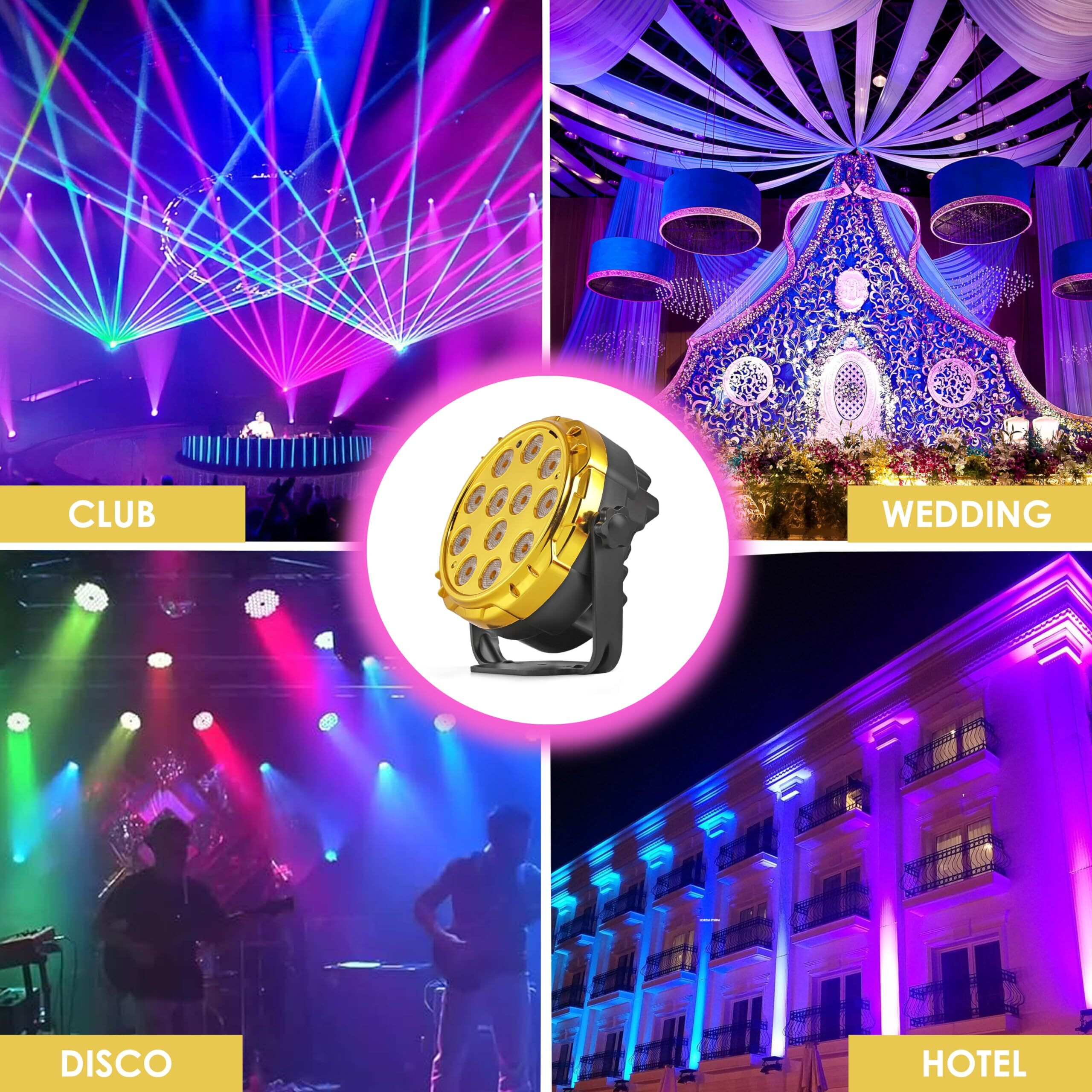 Gesto RGB Stage Par Light -DJ Light with Remote Control | UV 6in1 Color Changing Party Disco Lights for Home Party,Birthday Party,Disco Show,Diwali Lights,Events | DMX Feature Sync With Music(60 Led)