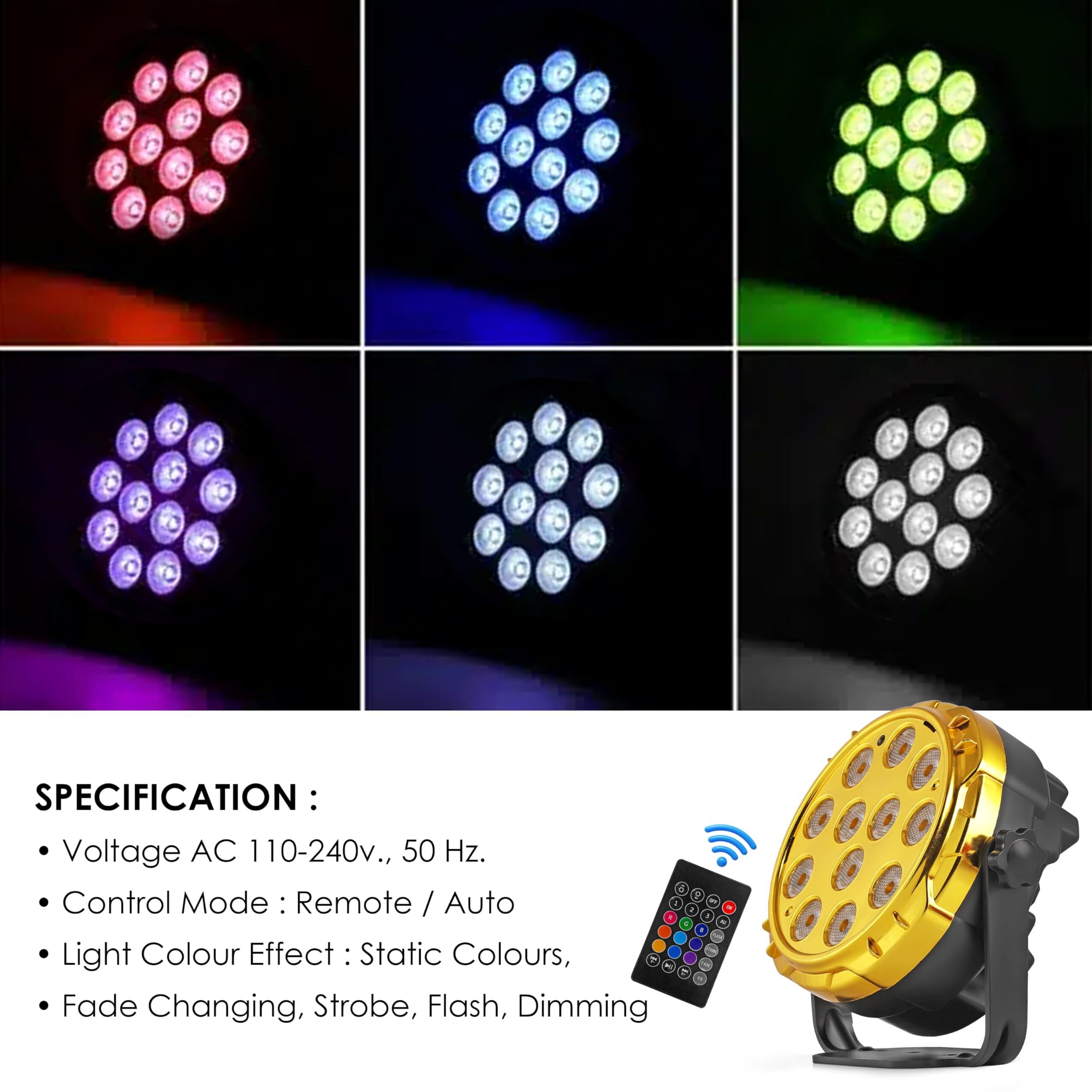 Gesto RGB Stage Par Light -DJ Light with Remote Control | UV 6in1 Color Changing Party Disco Lights for Home Party,Birthday Party,Disco Show,Diwali Lights,Events | DMX Feature Sync With Music(60 Led)
