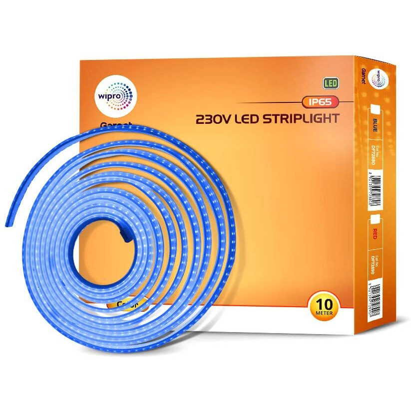wipro Garnet Led Strip Light|120 Leds/Mtr|Blue|Ip65-Waterproof|Flexible Rope Light for Outdoor & Indoor Decoration for Diwali, Christmas|Strip for Balcony, False Ceiling|Pack of 1, 10 Meters