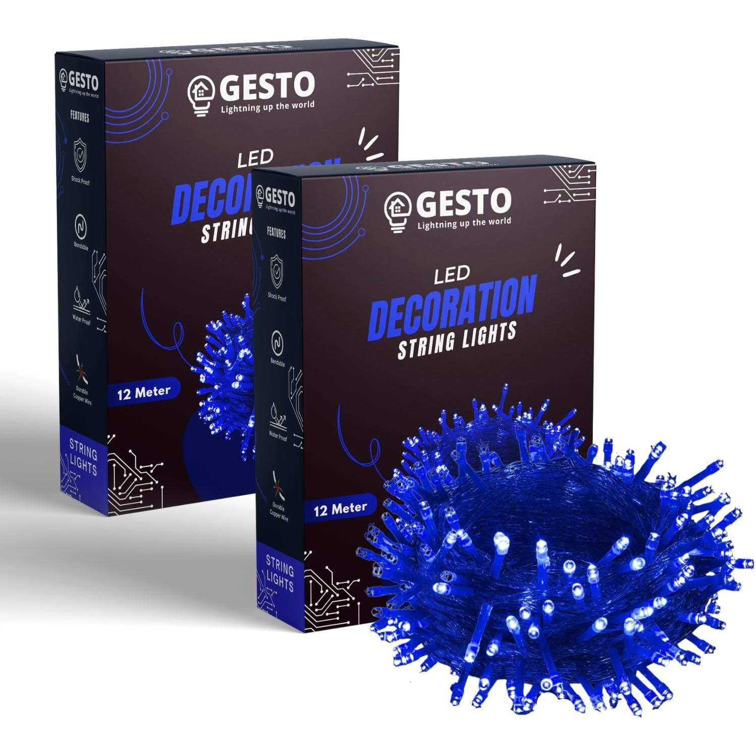 Gesto Blue Led Serial lights for decoration - String lights for home decoration,Fairy Lights | Christmas, Diwali Decoration Lights for balcony | Copper Wire Pixel Light (12 meter | Pack of 2)