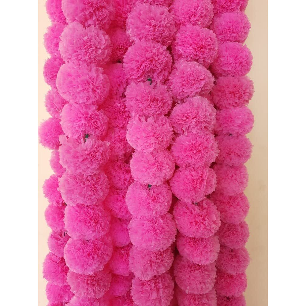 ABHAAS Artificial Marigold Fluffy Flowers for Decoration Garlands for Decoration Pooja Room Toran Indian genda phool for Wedding Festivals Diwali pongal /4.7 Feet/Set of 5 Mala (Pink)