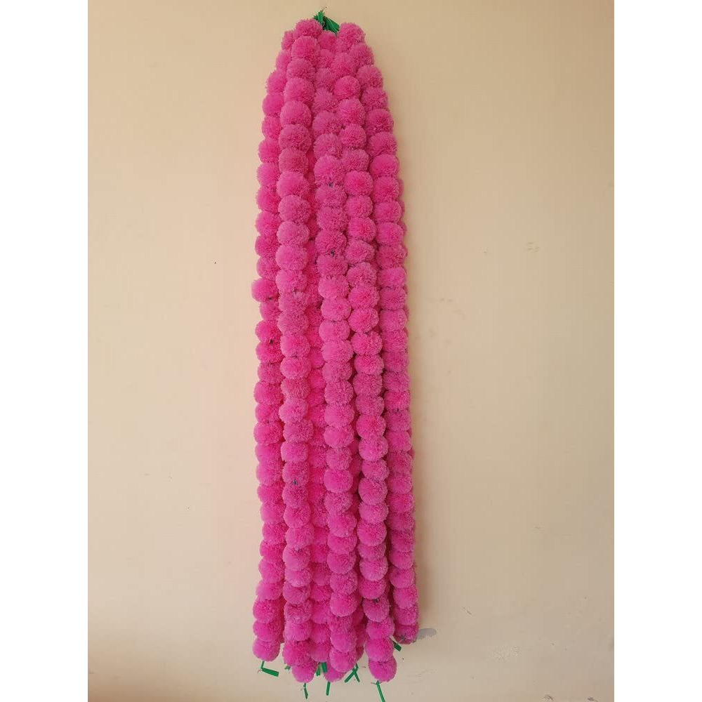 ABHAAS Artificial Marigold Fluffy Flowers for Decoration Garlands for Decoration Pooja Room Toran Indian genda phool for Wedding Festivals Diwali pongal /4.7 Feet/Set of 5 Mala (Pink)