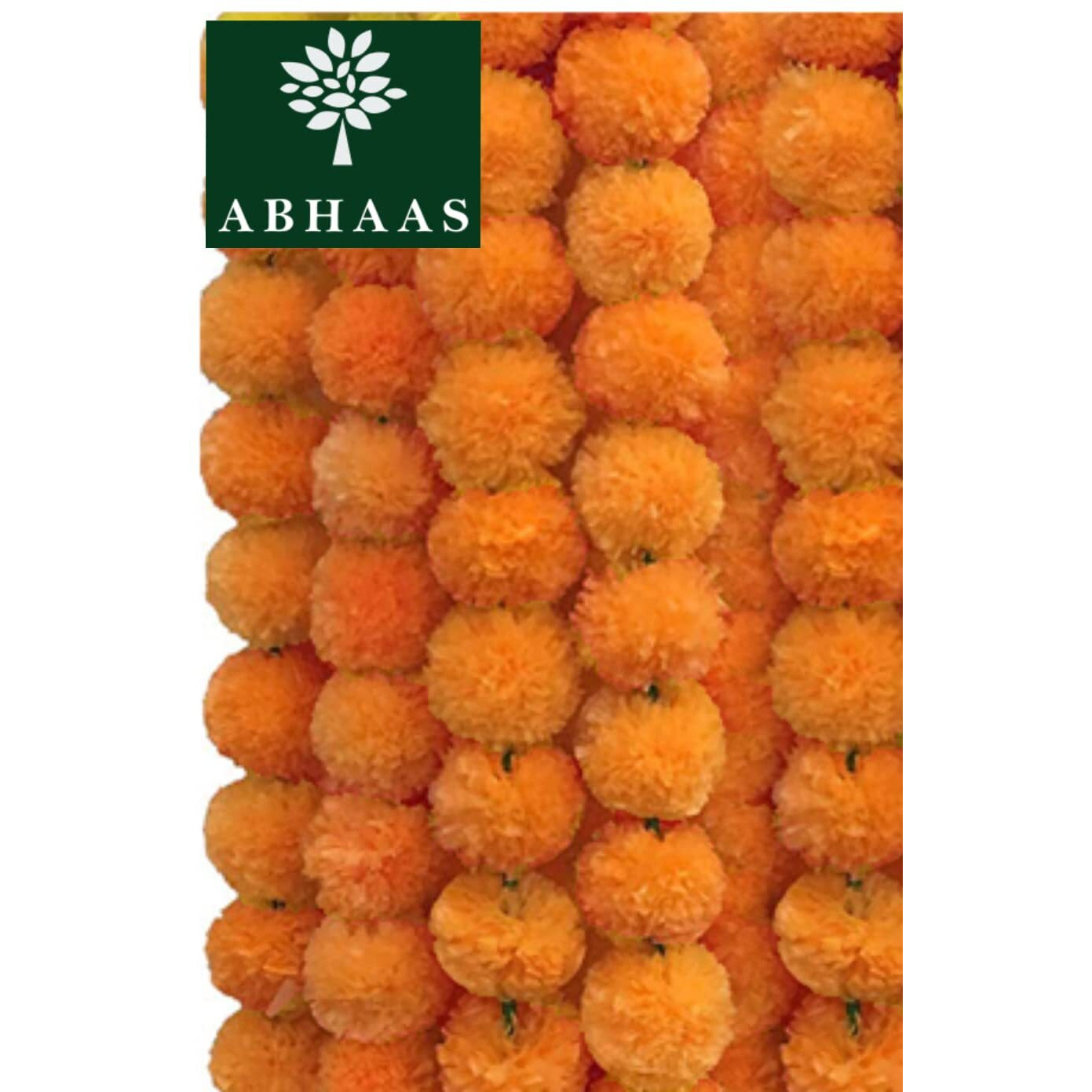 ABHAAS Artificial Marigold Flowers for Decoration Long Marigold Garlands for Decoration Toran genda phool for Diwali Wedding & Festivals (4.7 ft, Light Orange,5 Strings)