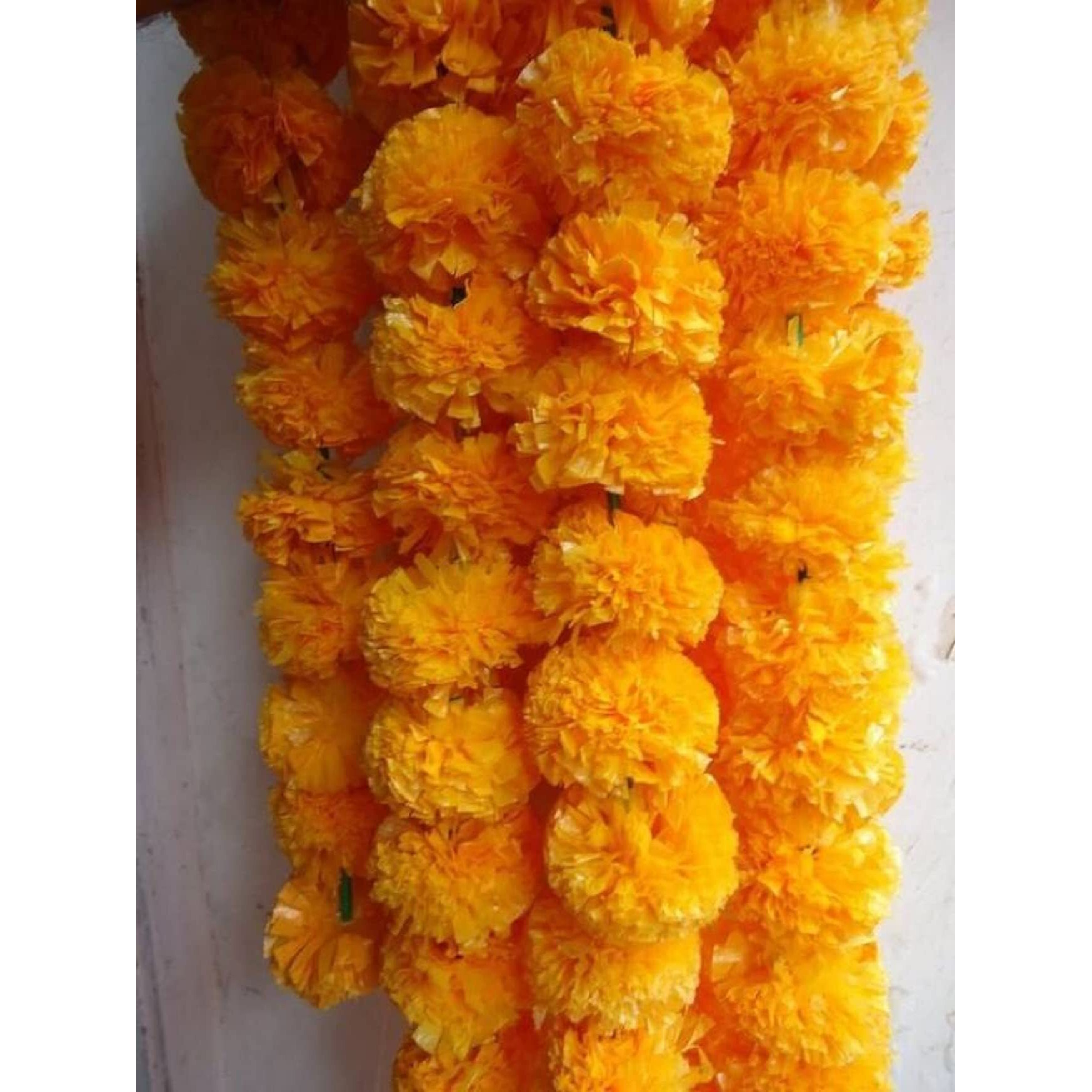 ABHAAS Artificial Marigold Flowers for Decoration Long Marigold Garlands for Decoration Toran genda phool for Diwali Wedding & Festivals (4.7 ft, Light Orange,5 Strings)