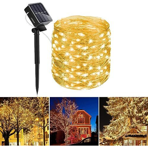 Homehop Solar Light Outdoor 200 Leds Decorative String Waterproof Lamp For Home, Garden,Balcony, Wall And Rechargeable Diwali Decoration Item (22 M, Warm Color) - 22 Meter, Multicolor
