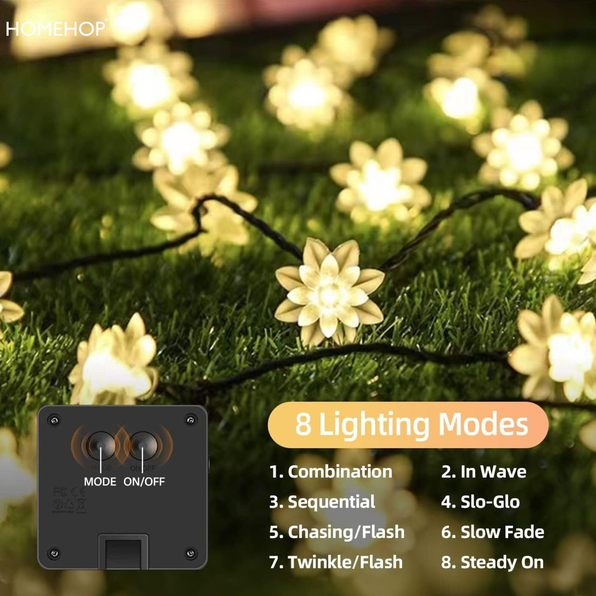 Homehop 30 Led Solar Outdoor String Lights Lotus Shape for Home Garden Balcony Terrace,Wall Waterproof Rechargeable Decorative Diwali Decoration Lamp (6.5M,WarmColor,Pack of 2)