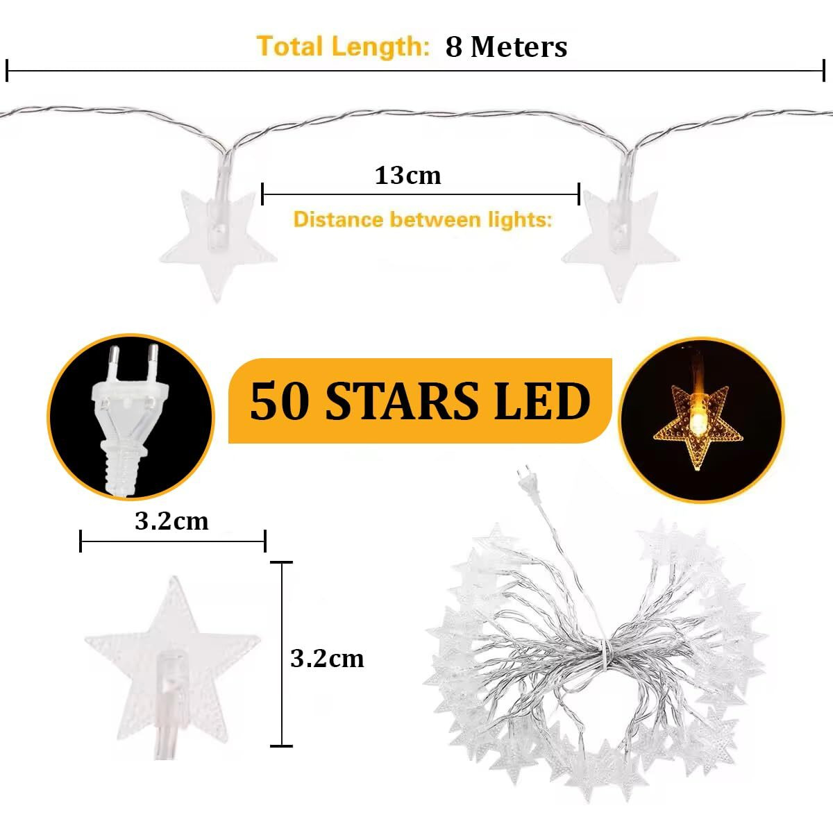 fizzytech Star String Lights for Indoor Outdoor Diwali Light for Decoration (Warm White, 6 Meter 40 LED)