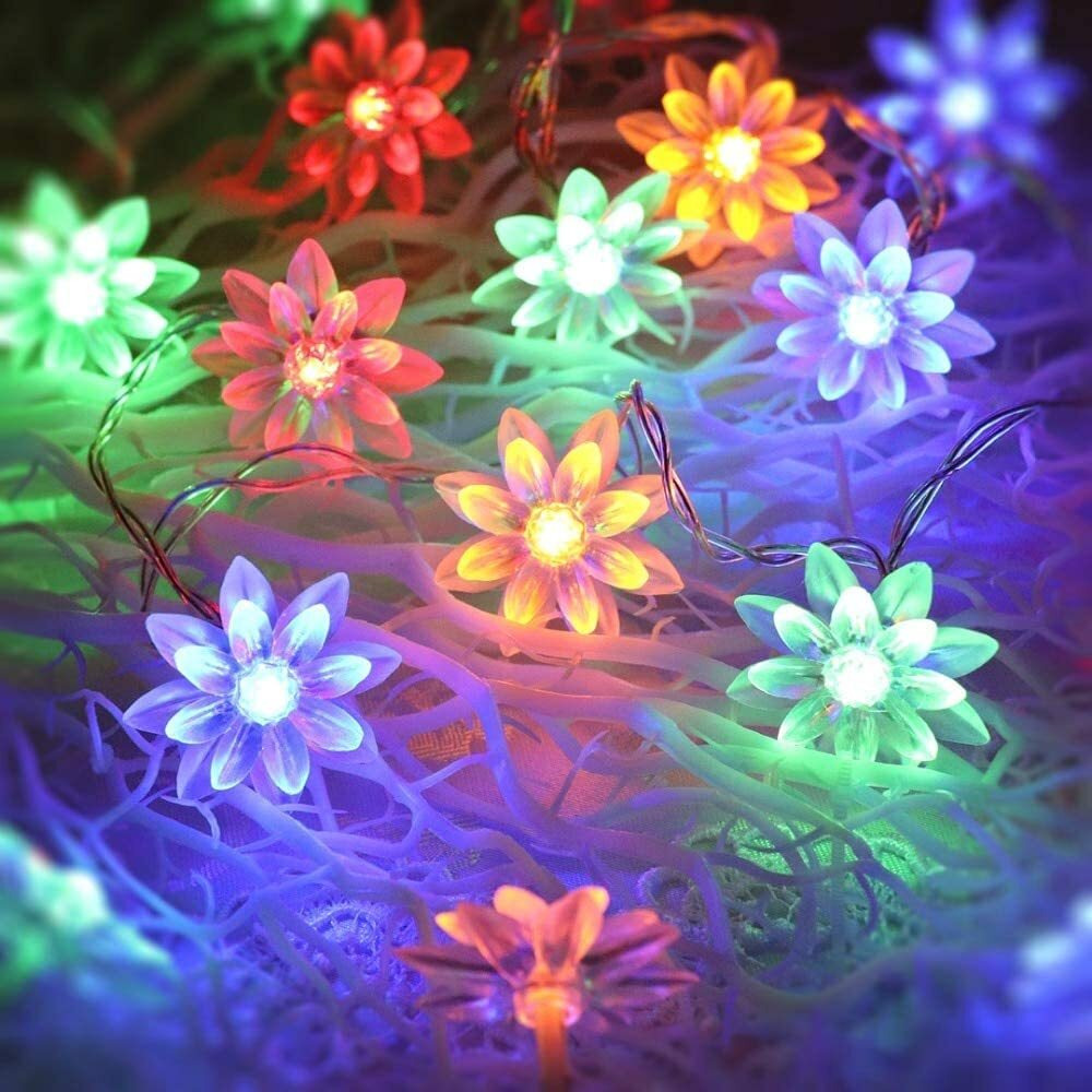 One94Store Double Silicone Flower String Light 30 LED 8 Meter Lotus Flower Fairy Light for Home Decoration, Indoor Outdoor Decoration Flower Light for Diwali, Christmas (Multicolor, Plug-in)