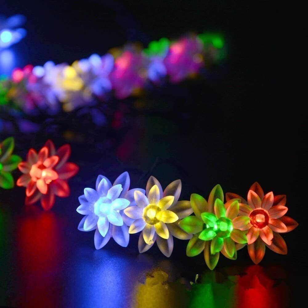 One94Store Double Silicone Flower String Light 30 LED 8 Meter Lotus Flower Fairy Light for Home Decoration, Indoor Outdoor Decoration Flower Light for Diwali, Christmas (Multicolor, Plug-in)
