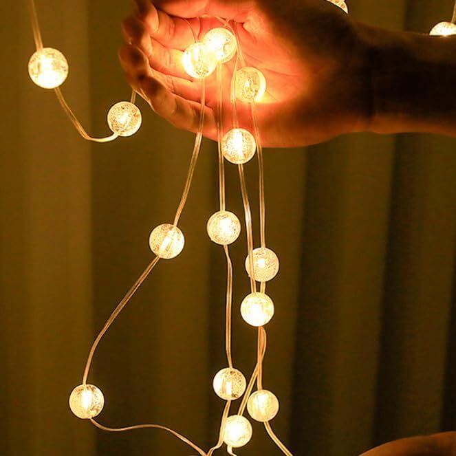 fizzytech Ball Curtain Lights with Ball Pendants 100 LED 3 x2 Meter String Light with 8 Mode for Diwali/Xmas Party/Wedding and Lights of Home Decoration - Warm White