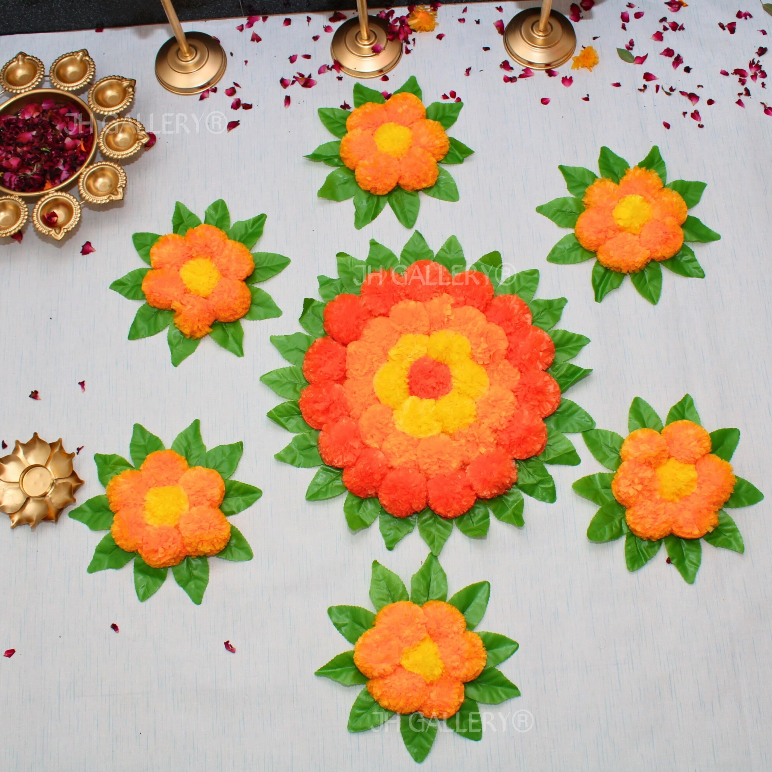 JH Gallery Plastic Handmade Artificial Flowers Rangoli Set Decoration Home Decor - Home And Pooja Room Decorative Floor Mats, Diwali Festive For Home Floor Decor, Multicolor