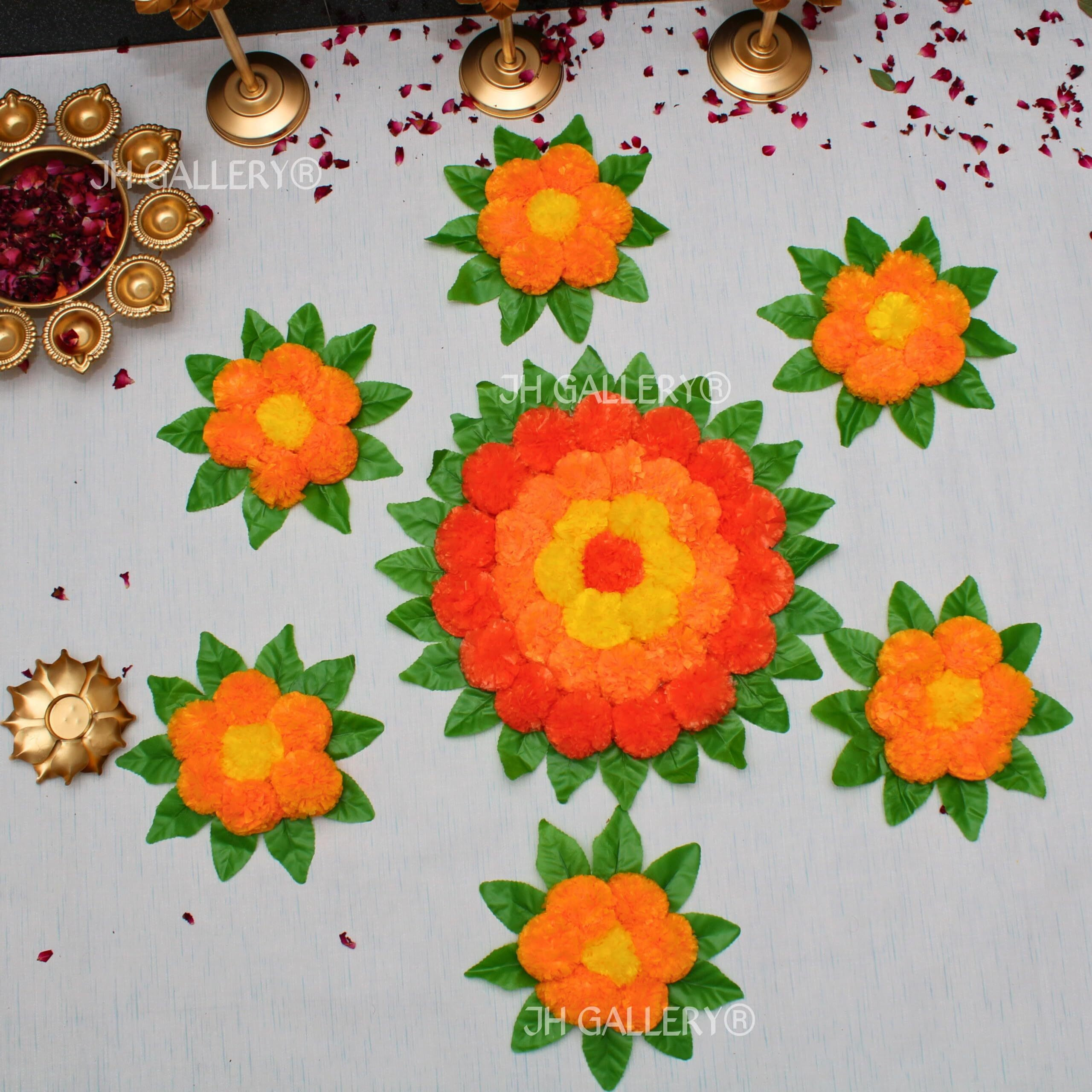 JH Gallery Plastic Handmade Artificial Flowers Rangoli Set Decoration Home Decor - Home And Pooja Room Decorative Floor Mats, Diwali Festive For Home Floor Decor, Multicolor