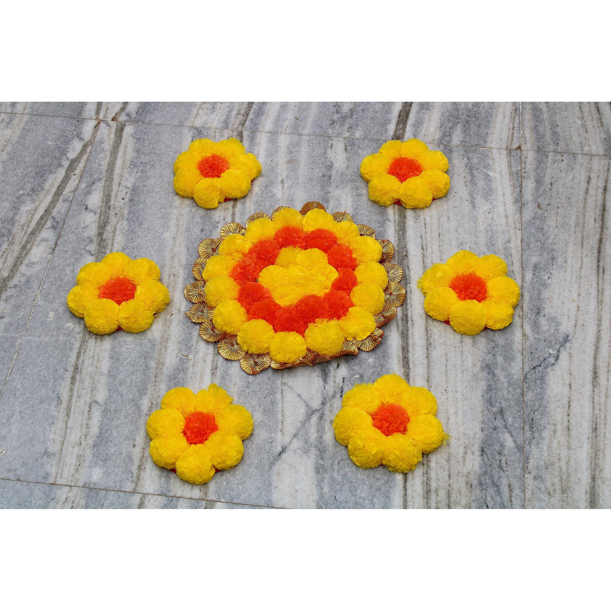 JH Gallery Handmade Artificial Flowers Rangoli Set Decoration Home Decor - Home and Pooja Room Decorative Floor Mats, Diwali Festive for Home Floor Decor
